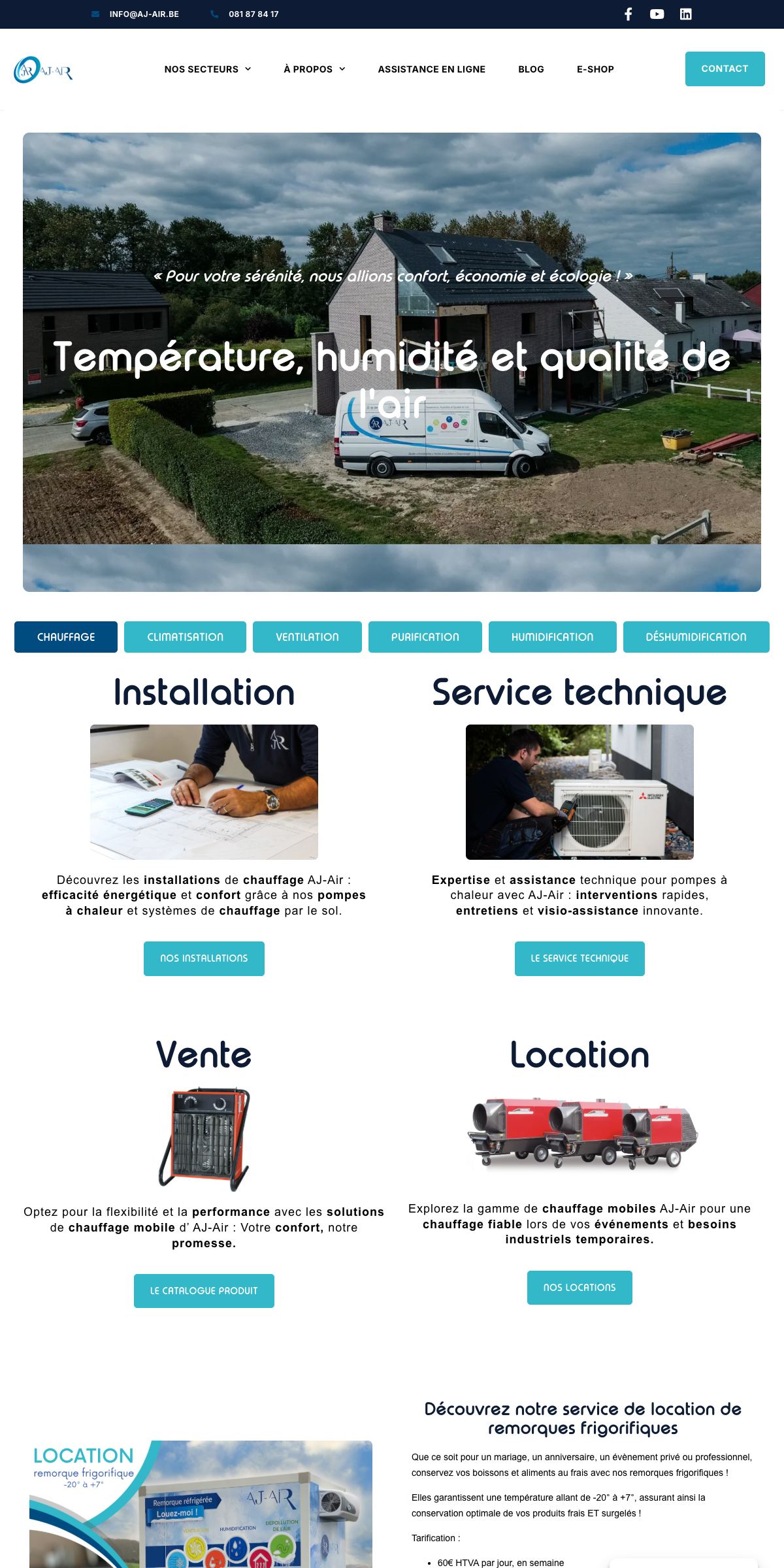 Création de site internet pour AJ-Air, PME belge